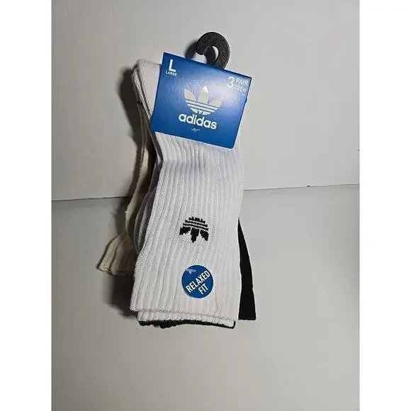 ADIDAS Mens Socks Crew Moisture Wicking Cushioned 3 Pair Shoe Size Large 6-12 - Picture 2 of 10